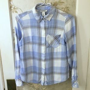 White House Black Market Women's Blue White Plaid Long Sleeve  Shirt -Size 2